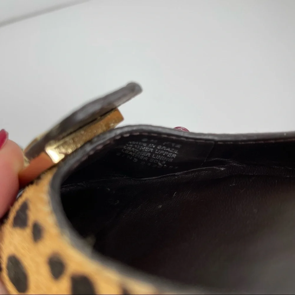 Tory Burch Priscilla Ballet Hair Calf Tumbled Leather Flat Cheetah Coconut Sz 8